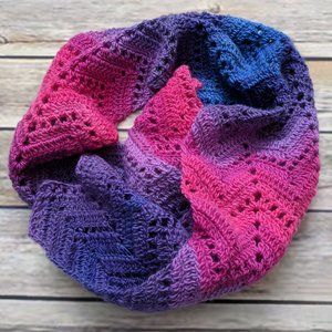 Wool Scarf in Hot Pink, Blue and Purple Chevron